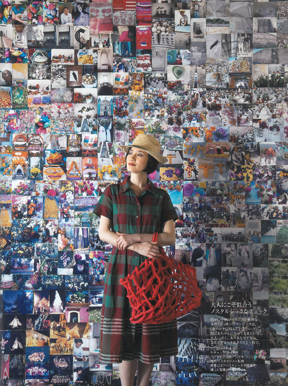 Nostalgic check print. Beautiful balance between the color and the check print. “I want to take this when I am shooting on location. Something I would love to wear as I get older.” Wear this unusual, check dress with casual elegance.