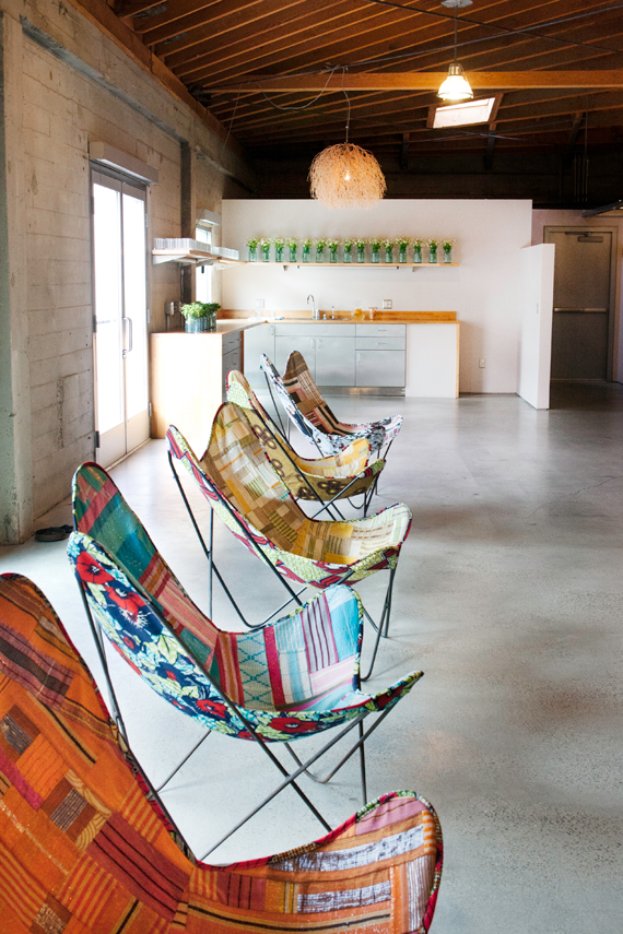 butterfly chairs covered with patched aso oke