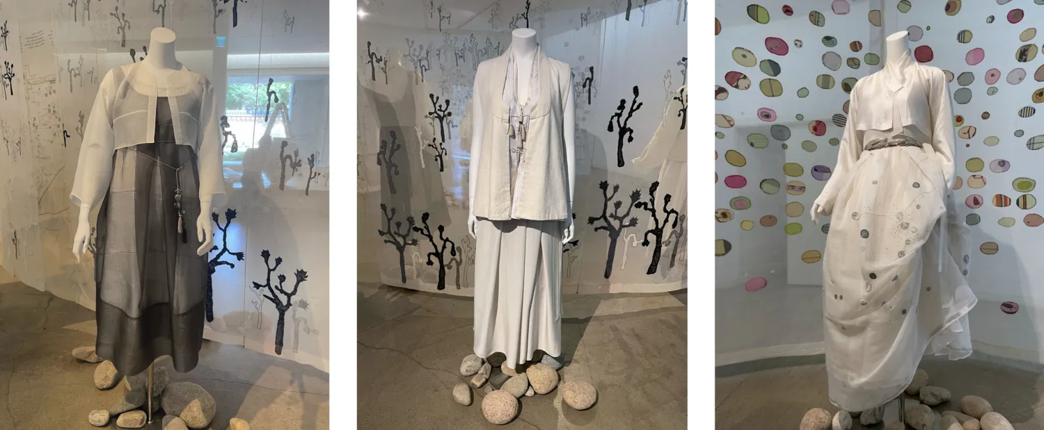 outfit #4 mica (L); outfit #6 Joseon porcelain (M); outfit #7 orion (R)
