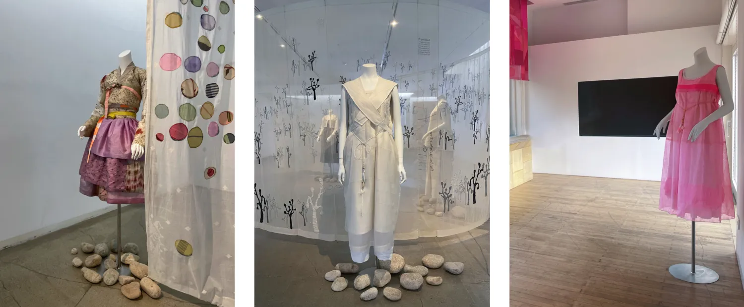 outfit #8 Anyang grapes (L); outfit #9 my Korean birthday cake (M); outfit #10 azalea/forsythia shown at third floor (R)