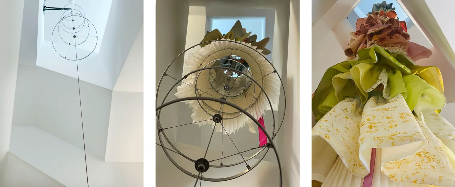 Earth and Sky apparatus (L); completed installation of Earth and Sky (R)