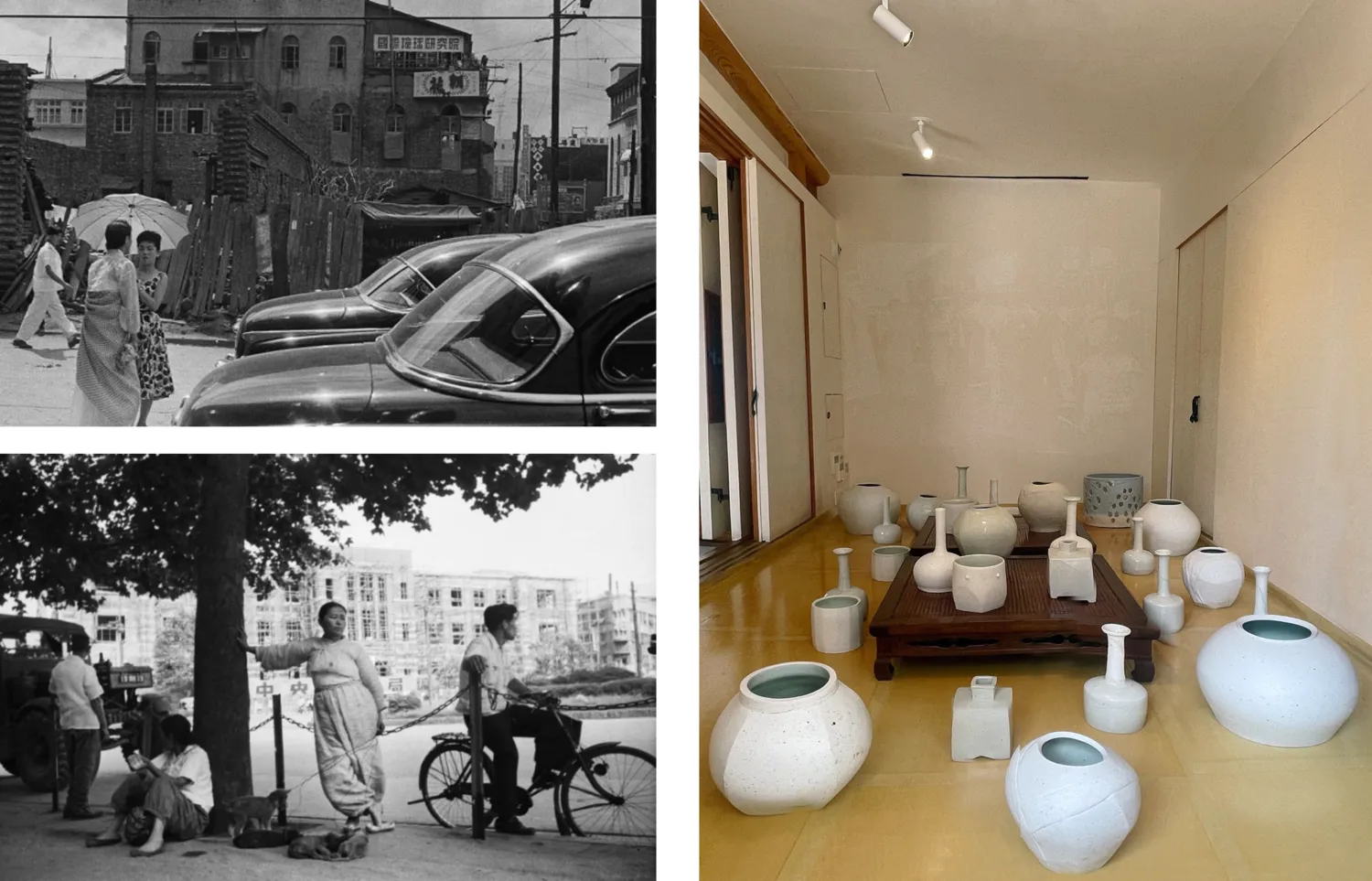 Inchin Lee’s ceramics and Han Young-soo’s photographs projected on the wall