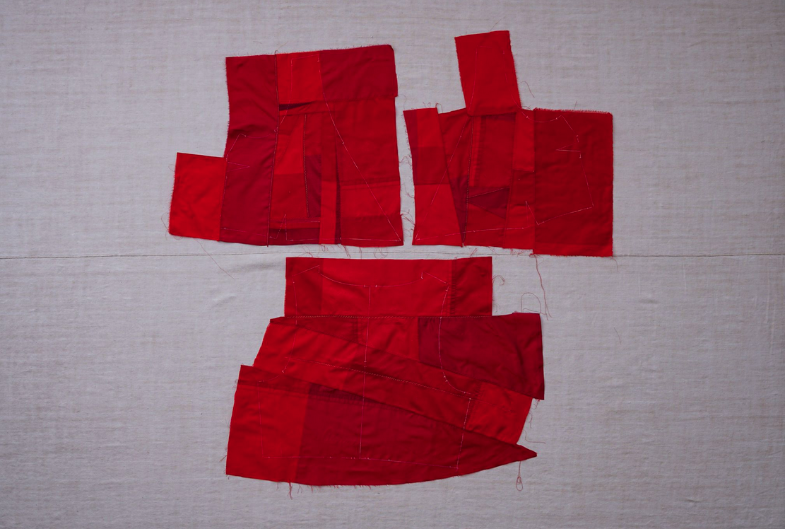patched upper body before being cut