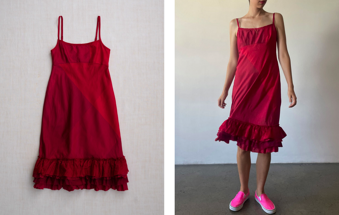 slip with ruffles in lipstick