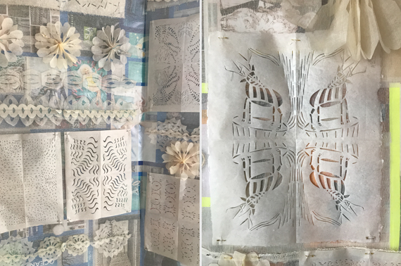 papel picado inspired by Martin Ramirez's drawings handmade by Artesano Taller de Papel using ixtle, pochote, and cotton