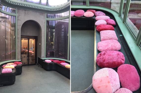 pink pebble cushions installed in the conservatory