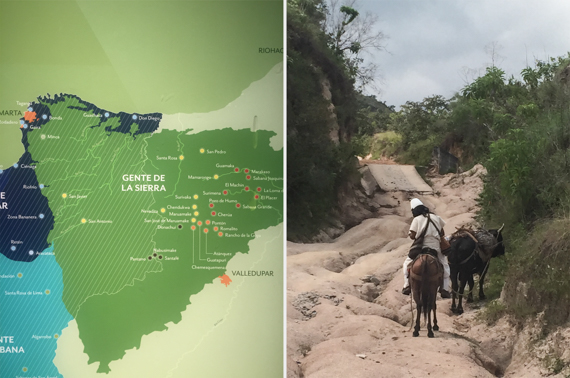 map of Sierra Nevada de Santa Marta region and the road to Nabusimake