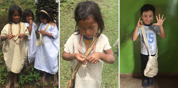 children learn to make fique mochilas from a young age