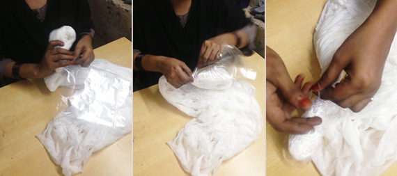 tightly wrapping resist area in plastic