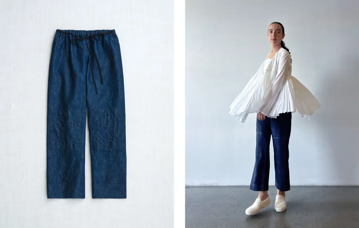 259KD56 judo pants *indigo* worn with 00RK18 *rice* and 00KC43 *rice*