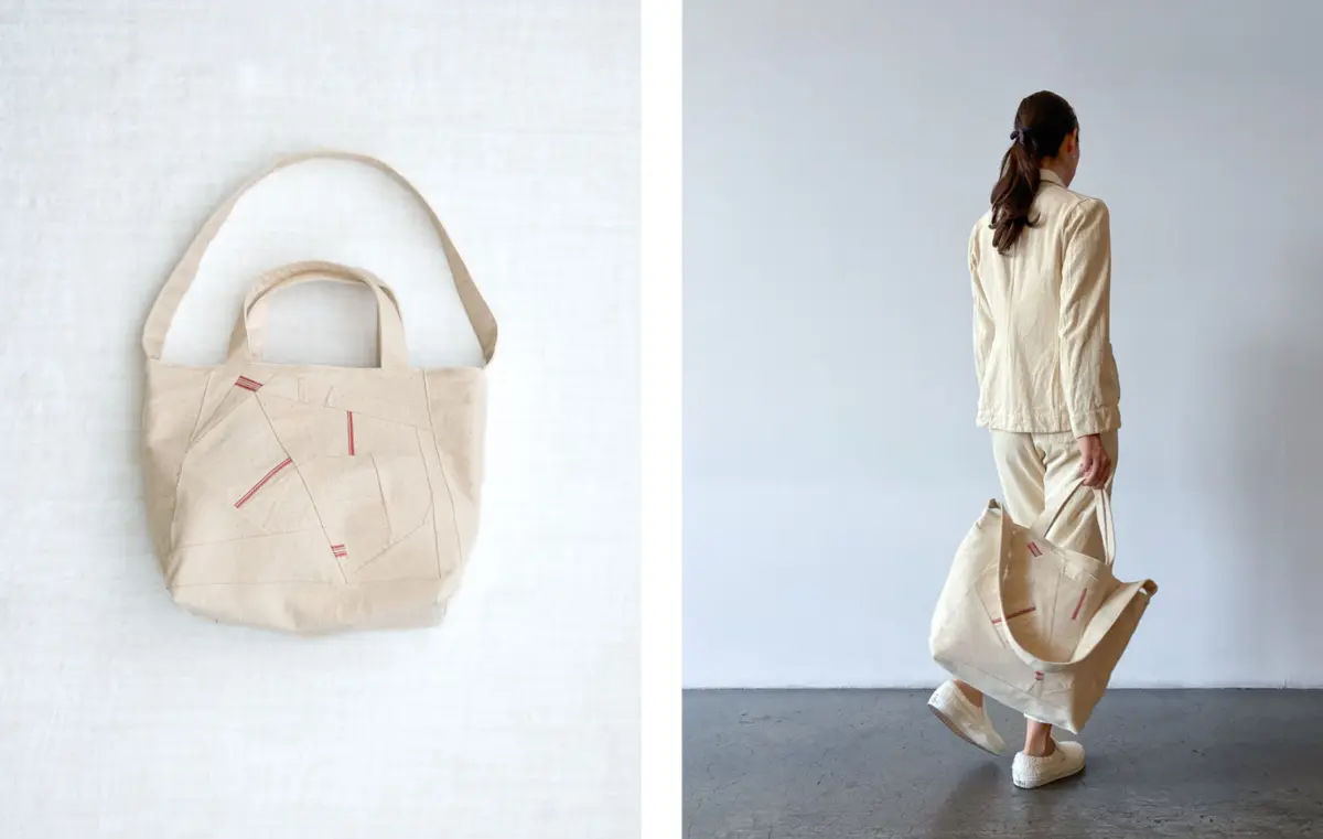 259RK70 patched luna bag *atta* worn with 259KD41 *atta* and 259KD56 *atta*