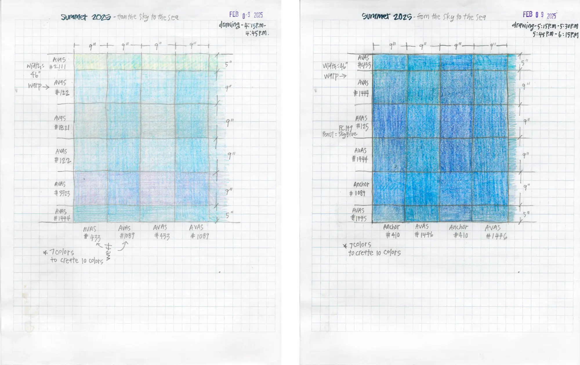 drawing for weaving iridescent habutai silk: colors - *petra (sea)* and *glaukos (sky)*