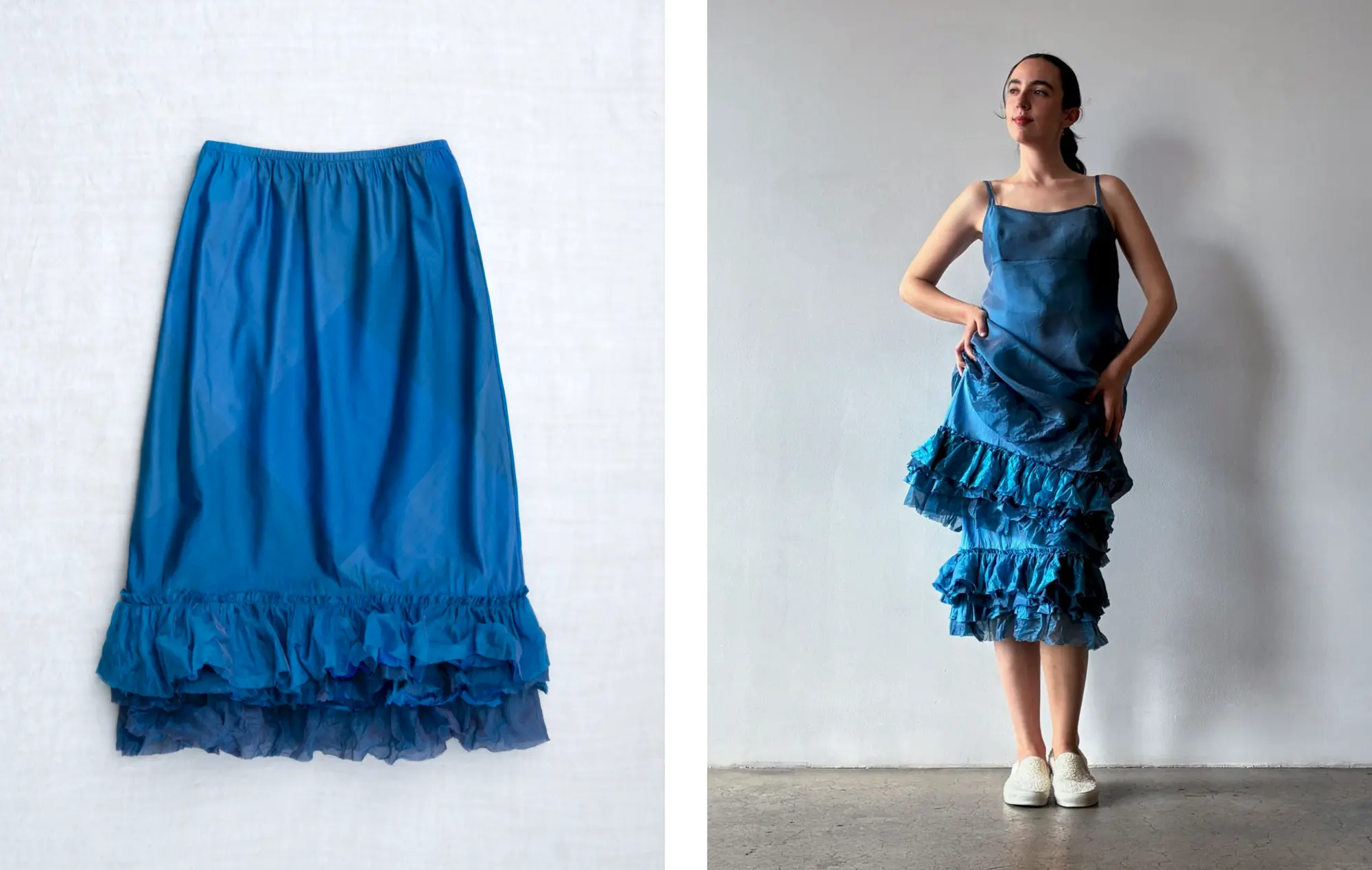 259IH63  ruffle skirt  *glaukos (sky)* worn with 259SO01 *scala (navy)* and 259SB01 *agriolivadi (blue)*