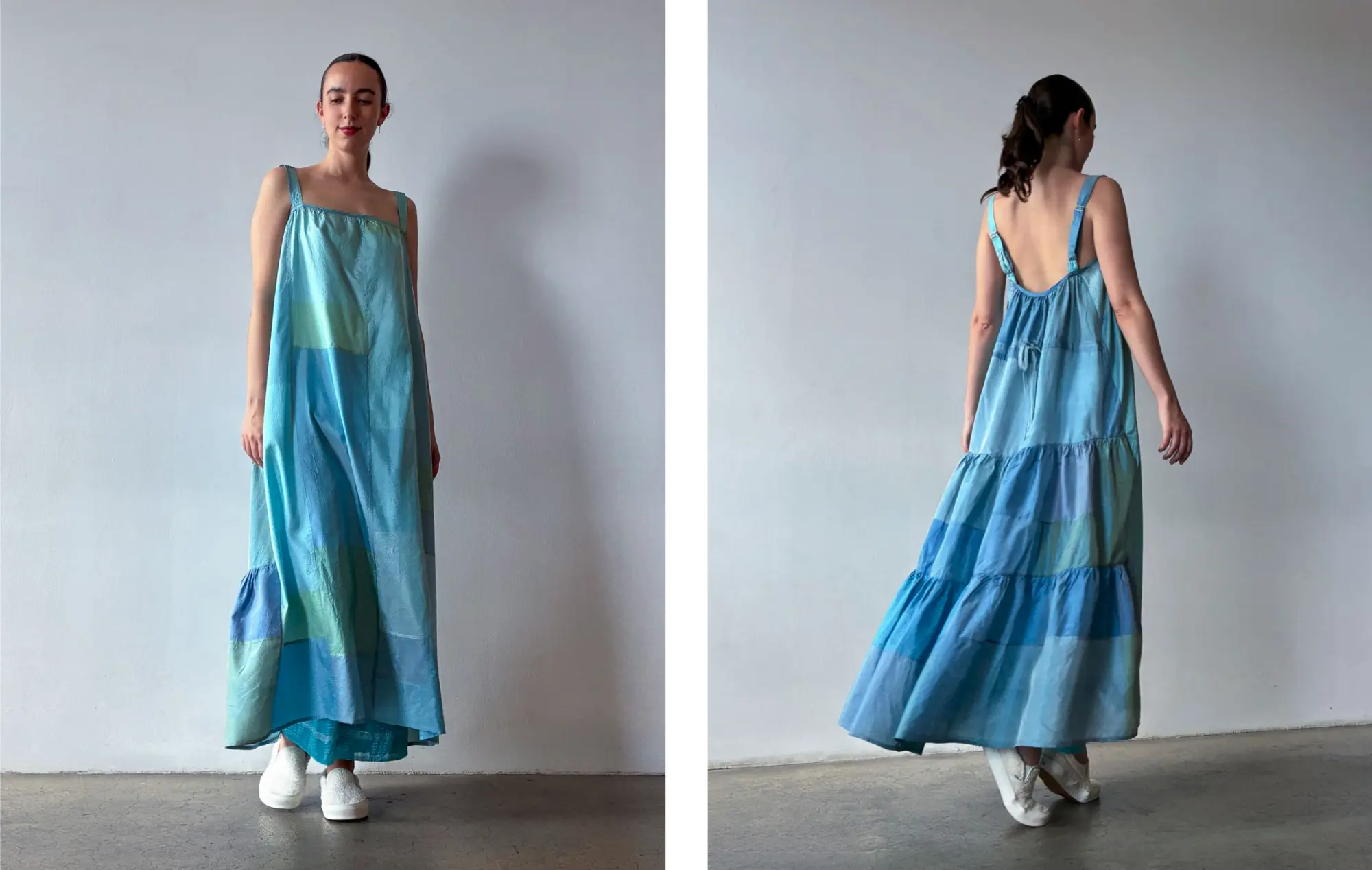 259RH03  recycled parachute dress  *petra (sea)* worn with 259RK54 *turquoise*