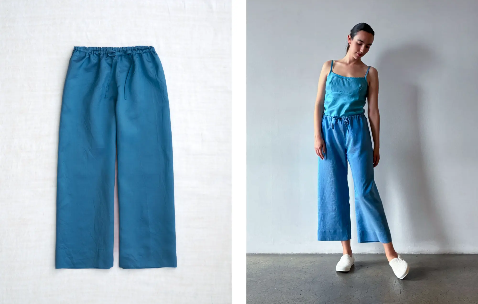 259SB53  drawstring pants  *agriolivadi (blue)* worn with 259RB16 *livadi (turq)*