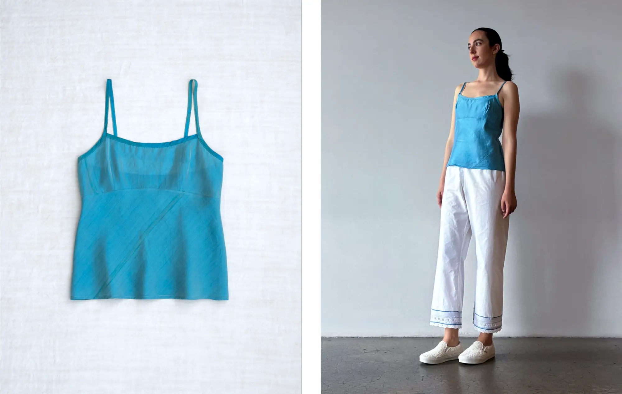 259RB16  patched camisole  *livadi (turq)* worn with 00RK54 *cerulean*