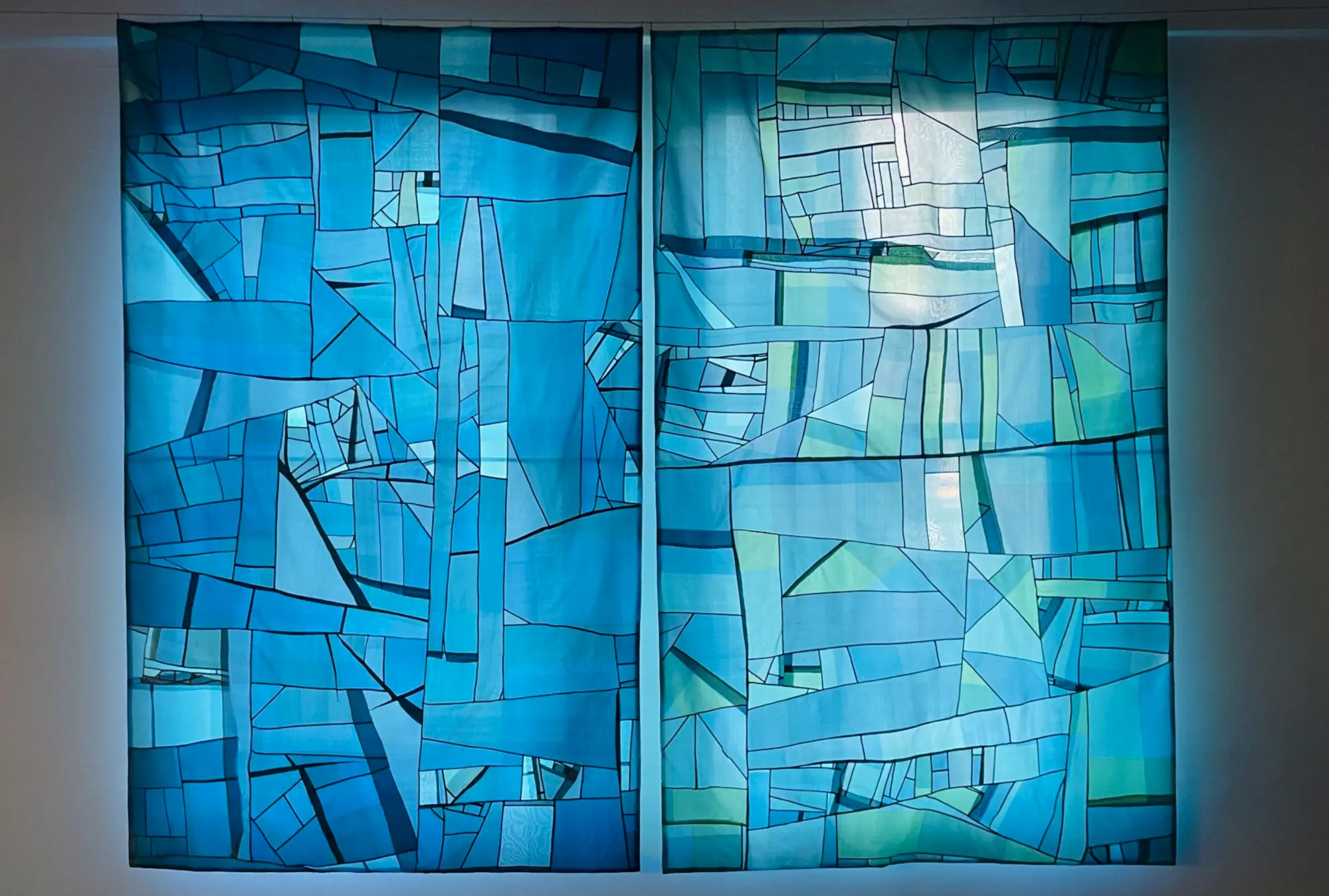 259RS87  patched textile scrim (86 x 54 inches)  *glaukos (sky)* and *petra (sea)*