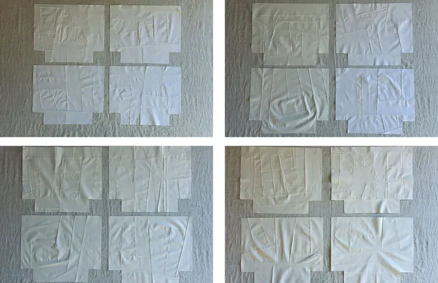 8 one-of-a-kind pairs of patched luna bag panels